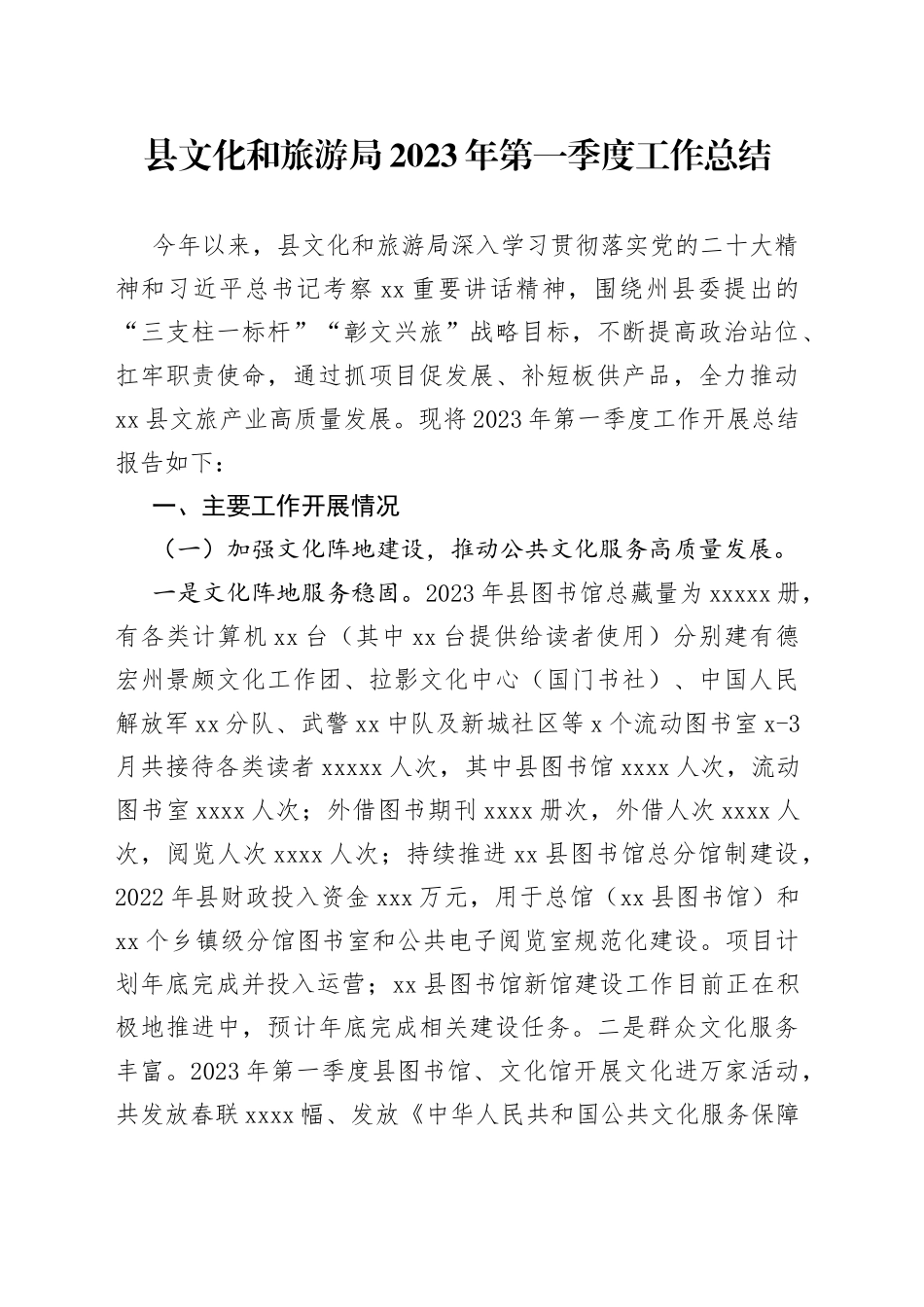 县文化和旅游局2023年第一季度工作总结_第1页