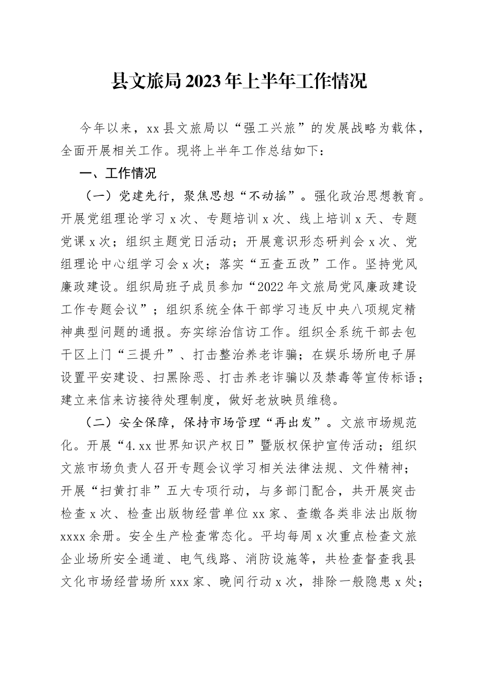 县文旅局2023年上半年工作情况（20230626）_第1页