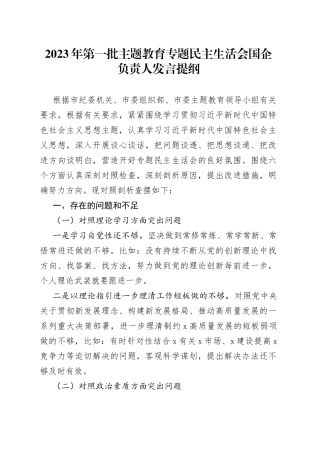 2023年第一批主题教育专题民主生活会国企负责人发言提纲