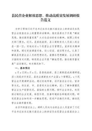 县民营企业解放思想推动高质量发展调研报告