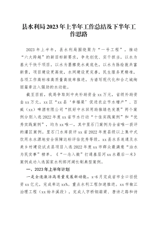 县水利局2023年上半年工作总结及下半年工作思路（20230821）