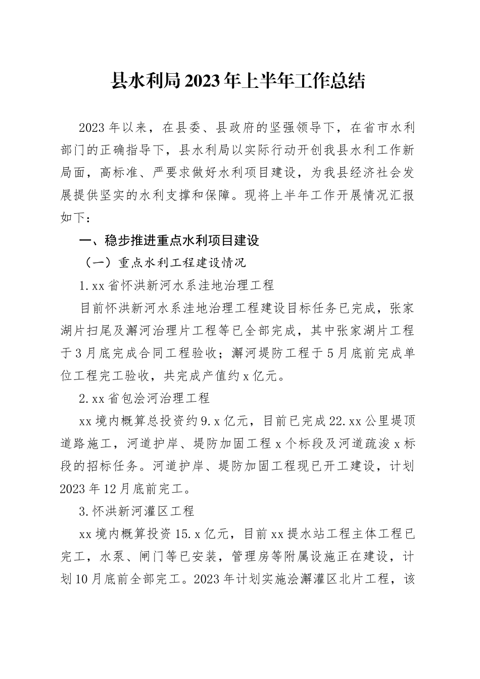 县水利局2023年上半年工作总结（20230705）_第1页