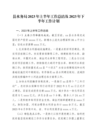 县水务局2023年上半年工作总结及2023年下半年工作计划（20230625）