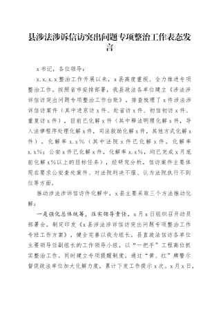 县涉法涉诉信访突出问题专项整治工作表态发言