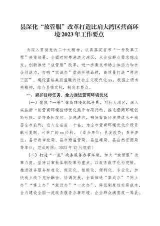 县深化“放管服”改革打造比肩大湾区营商环境2023年工作要点（20230706）