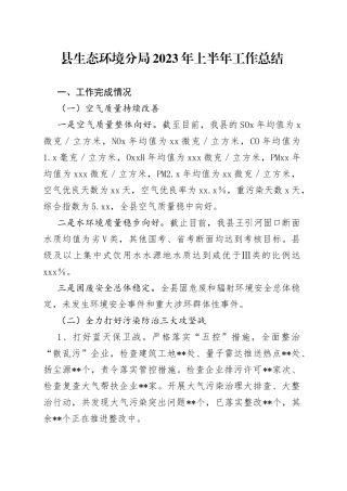 县生态环境分局2023年上半年工作总结
