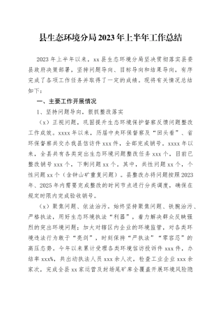 县生态环境分局2023年上半年工作总结（20230704）