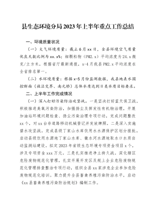 县生态环境分局2023年上半年重点工作总结（20230703）
