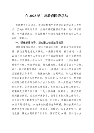 在2023年主题教育阶段总结