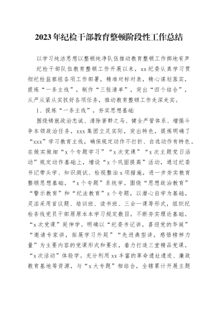 2023年纪检干部教育整顿阶段性工作总结