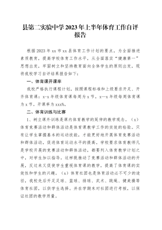县第二实验中学2023年上半年体育工作自评报告（20230621）