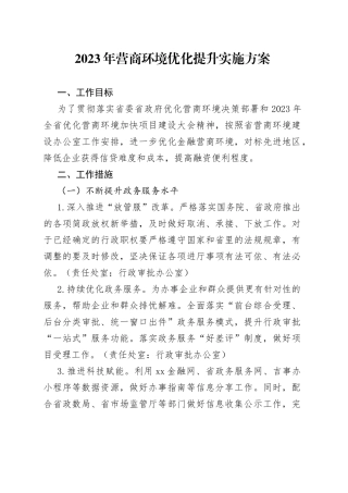 2023年营商环境优化提升实施方案 （20230620）