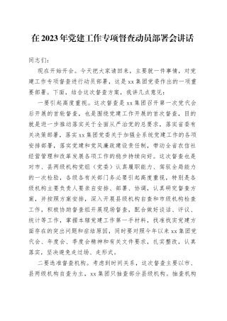 在2023年党建工作专项督查动员部署会讲话