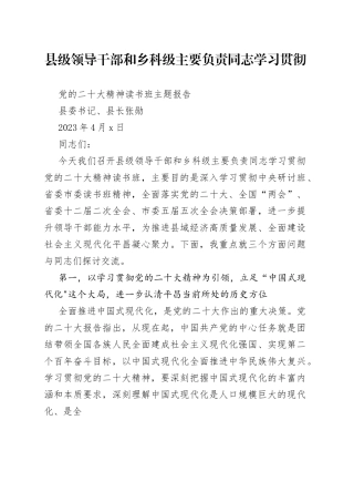 县级领导干部和乡科级主要负责同志学习贯彻党的二十大精神读书班主题报告