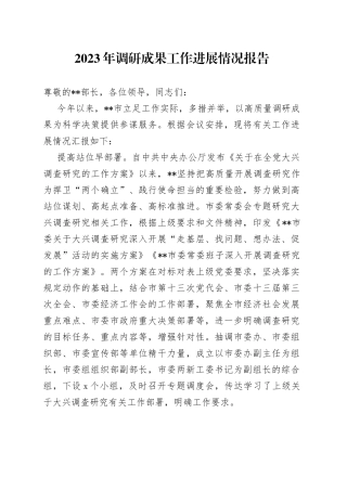 2023年调研成果工作进展情况报告