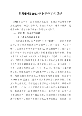 县统计局2023年上半年工作总结（20230703）