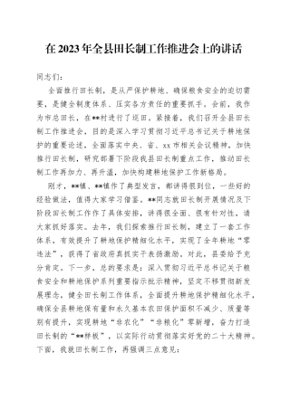 在2023年全县田长制工作推进会上的讲话