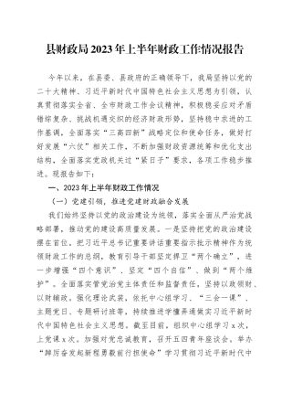 县财政局2023年上半年财政工作情况报告