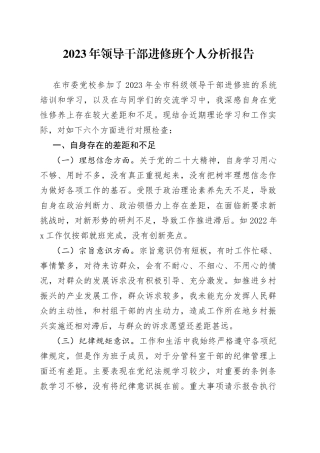 2023年领导干部进修班个人分析报告