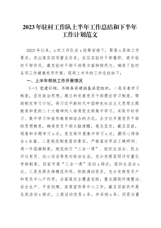 2023年驻村工作队上半年工作总结和下半年计划（汇报报告）