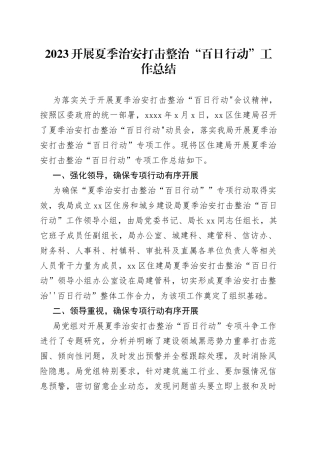 2023开展夏季治安打击整治“百日行动”工作总结
