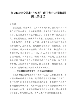 在2023年全镇村“两委”班子集中轮训培训班上的讲话