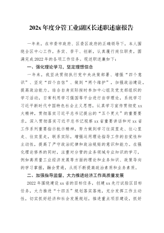 202X年度分管工业副区长述职述廉报告