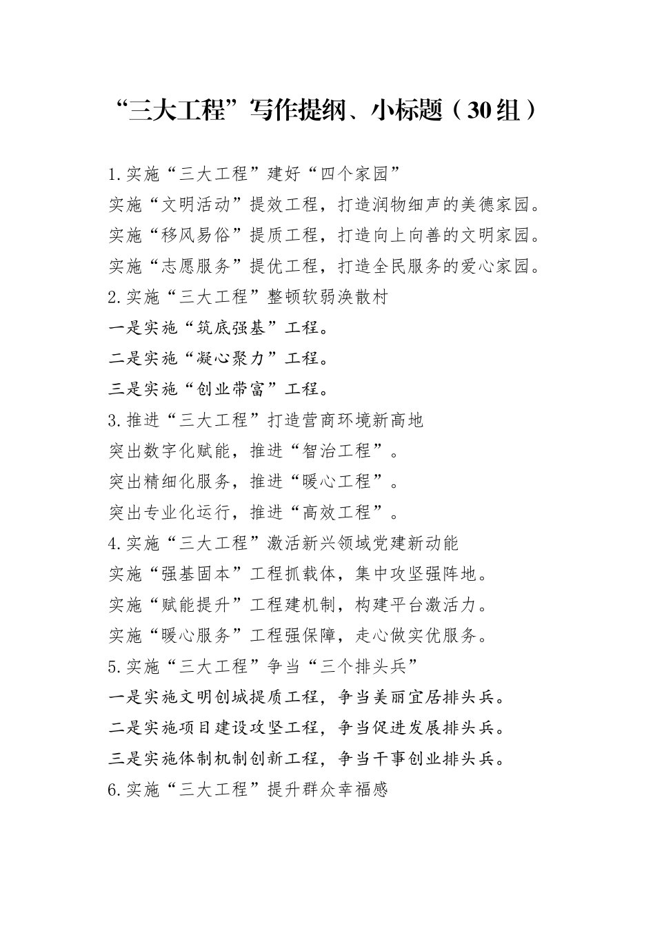 30组三大工程写作提纲小标题230911_第1页