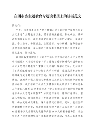 团市委主题教育读书班讲话共青团团课党课