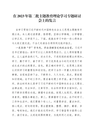 在2023年第二批主题教育理论学习专题研讨会上的发言