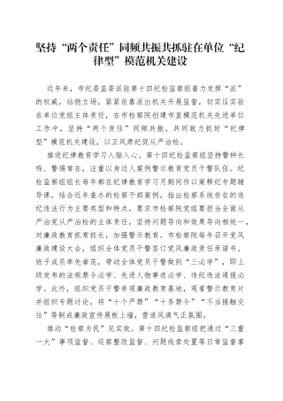 坚持“两个责任”同频共振共抓驻在单位“纪律型”模范机关建设（20230711）