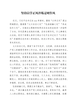 坚持以学正风 淬炼过硬作风