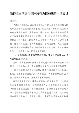 坚持全面依法治国 踔厉有为推动法治中国建设