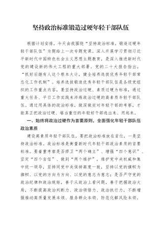 坚持政治标准 锻造过硬年轻干部队伍