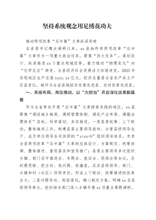 坚持系统观念用足绣花功夫推动两项改革“后半篇”文章纵深突破