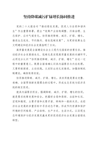 坚持降碳减污扩绿增长协同推进