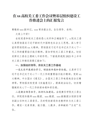 在XX高校关工委工作会议暨基层组织建设工作推进会上的汇报发言