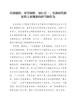 培训感悟：深学细照、知行合一，在新时代新征程上展现新的担当和作为