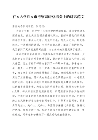 在x大学赴x市考察调研总结会上的讲话