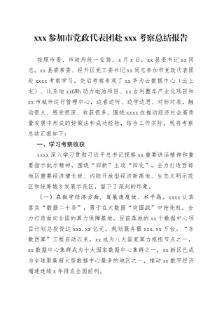 XXX参加市党政代表团赴XXX考察总结报告