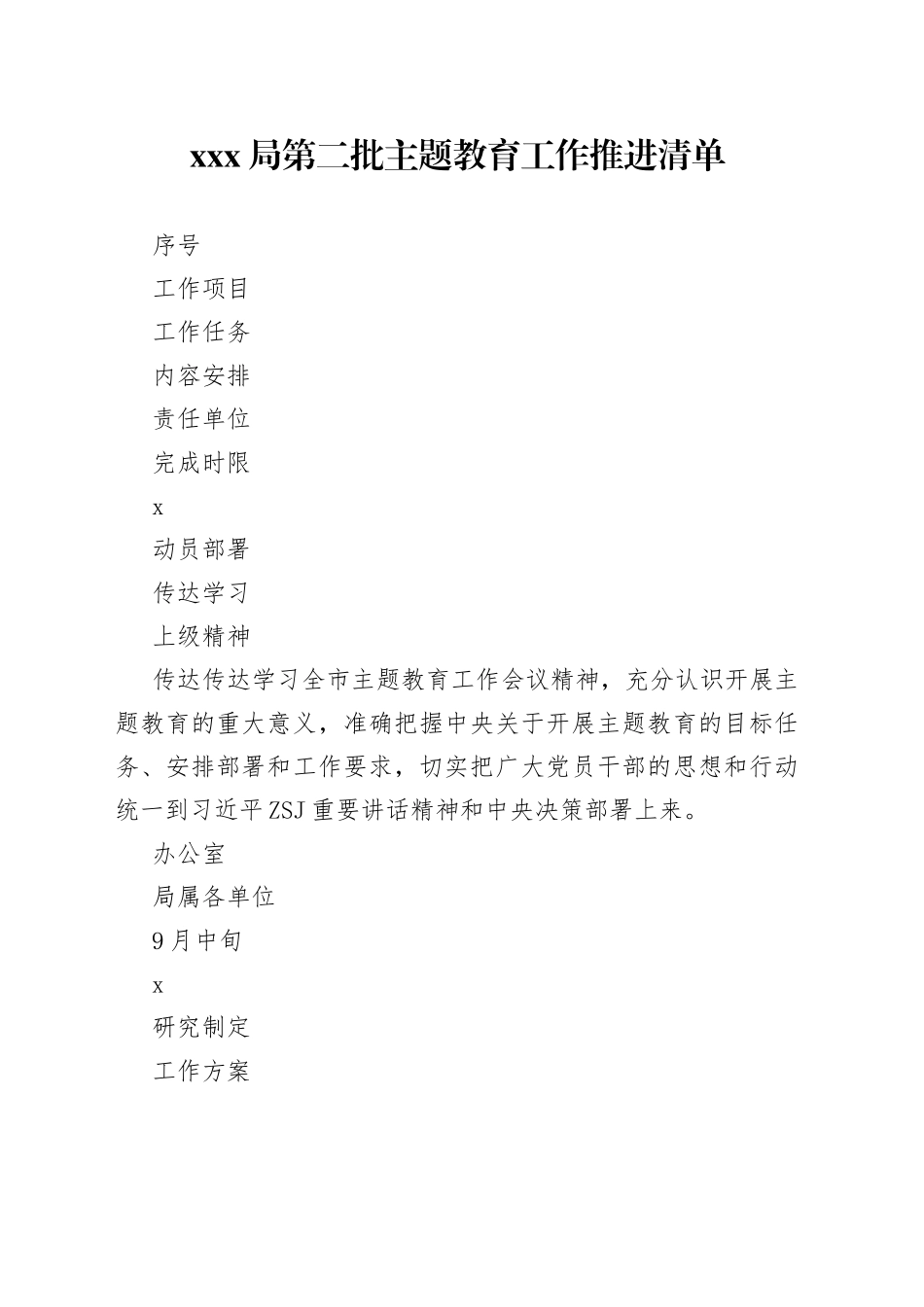 XXX局第二批主题教育工作推进清单_第1页