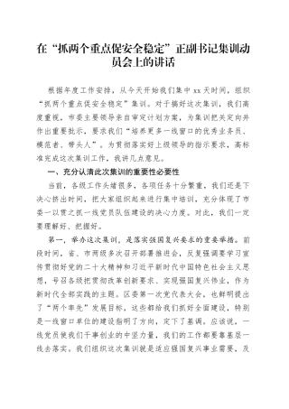 在“抓两个重点促安全稳定”正副书记集训动员会上的讲话