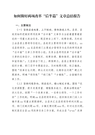 如何做好两项改革“后半篇”文章总结报告