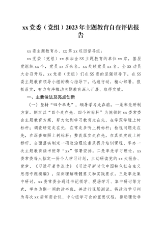 XX党委（党组）2023年主题教育自查评估报告