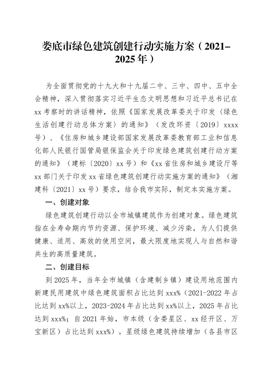 娄底市绿色建筑创建行动实施方案（2021-2025年）_第1页