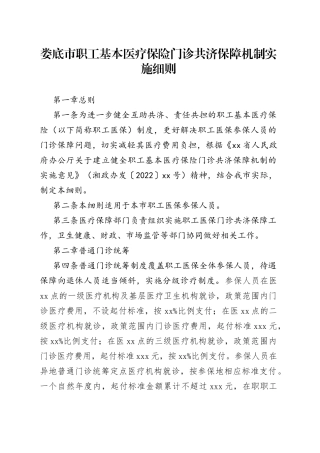 娄底市职工基本医疗保险门诊共济保障机制实施细则