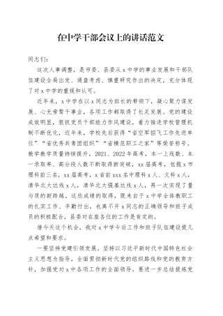 在中学干部会议上的讲话学校