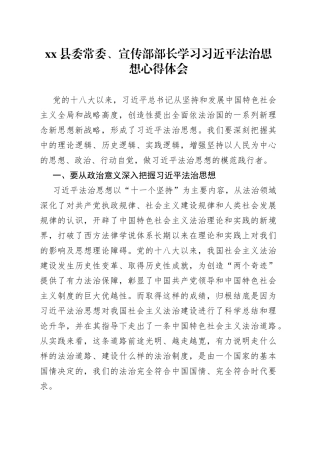 Xx县委常委、宣传部部长学习习近平法治思想心得体会