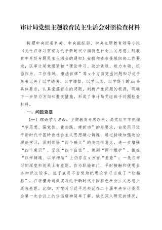 审计局党组主题教育民主生活会对照检查材料
