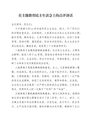 在主题教育民主生活会点评讲话202308